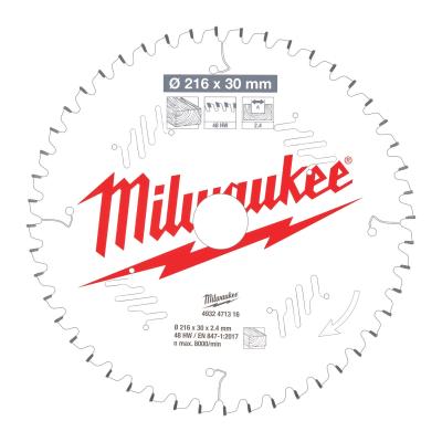 Пильный диск Milwaukee для торцовочной пилы по дереву 216x30x2,4x48