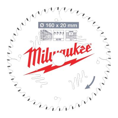 Пильный диск Milwaukee для циркулярной пилы по дереву 160x20x2,2x48
