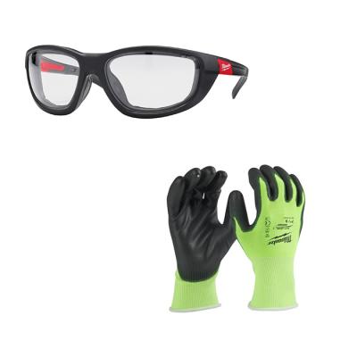 Набор 3 - Очки  PREMIUM с покрытием AS/AF (бесцветные) + перчатки защитные Hi-Vis Cut level 1/A, L/9