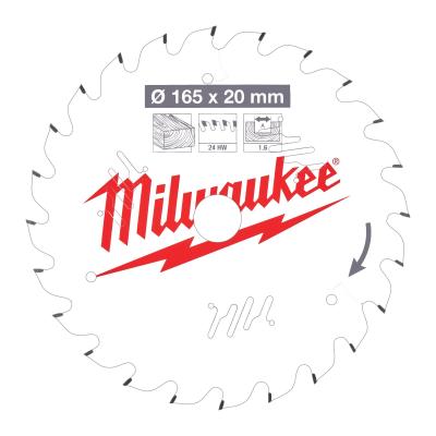 Пильный диск Milwaukee для циркулярной пилы по дереву 165x20x1.6x24