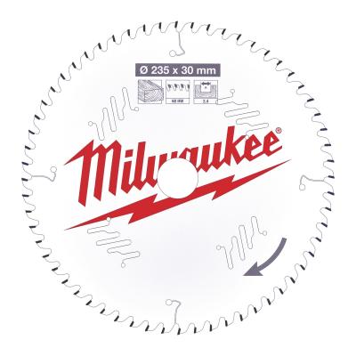 Пильный диск Milwaukee для циркулярной пилы по дереву 235x30x2,4x60